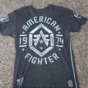 American Fighter Charcoal Tee with Teal Graphic